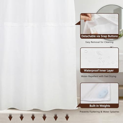 No Hook Shower Curtain for Kids with Snap-in Liner 71x74 Inch