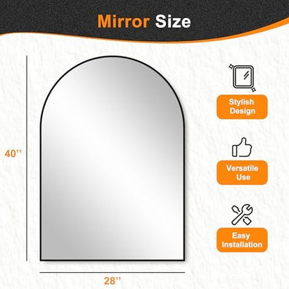 Delma Arched Bathroom Mirror, 28"x40", Black
