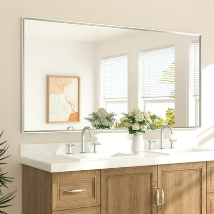 TETOTE Brushed Nickel Vanity Mirror for Bathroom 72" x 36" Beveled Frame Rectangle Bathroom Mirror for Over Sink Brushed Nickel, Tempered Glass, Stronger Frame, Modern Farmhouse Bedroom, Entryway