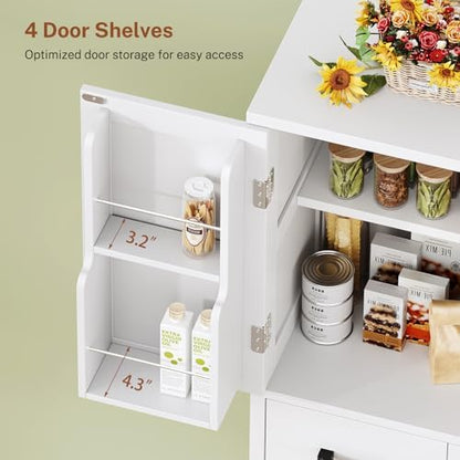 Pantry Cabinet with 4 Doors, Kitchen Storage Cabinet with Door Shelves,