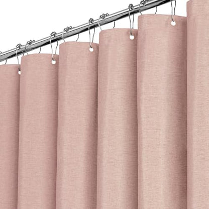 BTTN Long Linen Textured Waterproof Thick Shower Curtain Set, 72x84, Blush