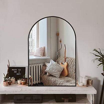 Arched Bathroom Mirror for Wall, 36" x 24" Metal Frame Vanity Mirror, Black