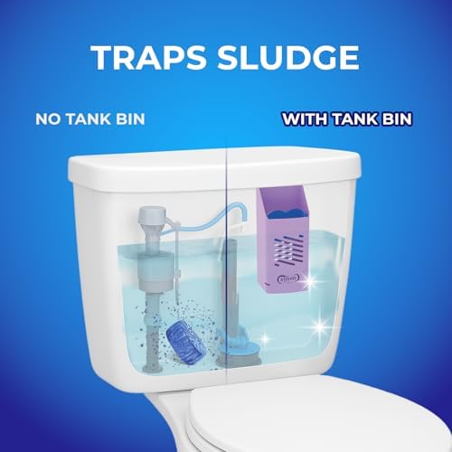 Toilet Tank Tablet Holder with Blue Toilet Bowl Tablets, 8.97 x 3.22 x 2.25 Inch Tablet Holder - Prevents Flapper Jams & Residue, Extends Life of Drop-In Cleaner Tablets (1+6)