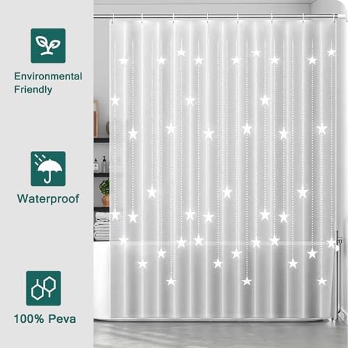 Shower Curtain Liner, White Pentagram Waterproof PEVA Shower Curtains with 3 Duty Heavy Bottom Magnets and 12 Rust Proof Grommets, 72x72 Weighted Shower Liner for Shower Stall, Bathtubs