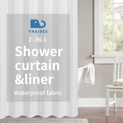 Extra Long Fabric Shower Curtain,No Liner Needed,72"x96",White