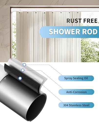 White Shower Curtain Rod 34-82 Inch(2.8-6.8ft) Adjustable Shower Rod