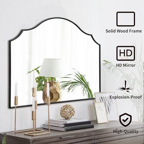 Besdomus Black Scalloped Dresser Mirror: 35"x26" Wooden Bathroom Mirror