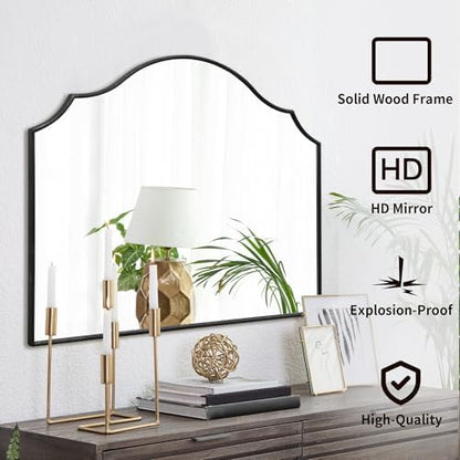 Besdomus Black Scalloped Dresser Mirror: 35"x26" Wooden Bathroom Mirror