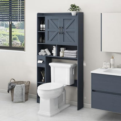 Vabches Over The Toilet Storage Cabinet with 2 Barn Doors, Blue