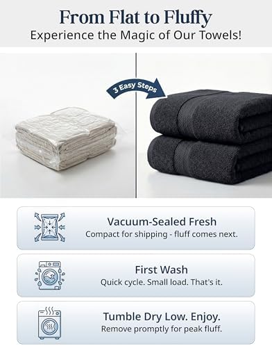 LANE LINEN Bath Towel Set Quick Dry 100% Cotton 16 Piece Soft - Black