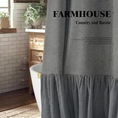 Farmhouse Shower Curtain Ruffle Linen Flax Dark Gray 72" W x 72" L