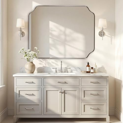 ANDY STAR 32x40 Brushed Nickel Scalloped Bathroom Wall Mirror