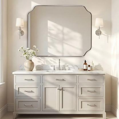ANDY STAR 32x40 Brushed Nickel Scalloped Bathroom Wall Mirror