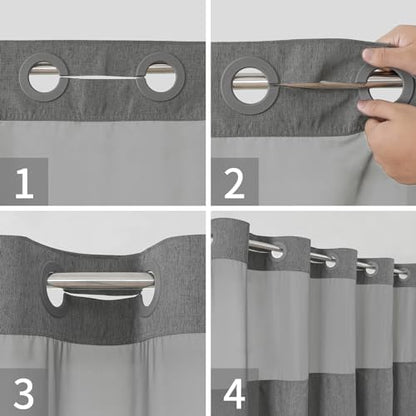 eachope No Hook Fabric Shower Curtain with Snap-in Liner,54x80Charcoal Grey