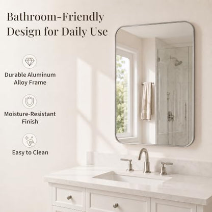 30x36 Inch Brushed Nickel Rounded Rectangle Bathroom Vanity Mirror