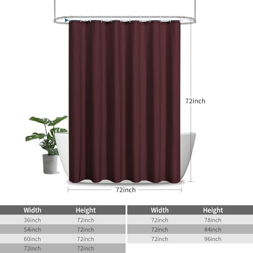 Waterproof Fabric Shower Curtain,No Liner Needed,72x72,Burgundy