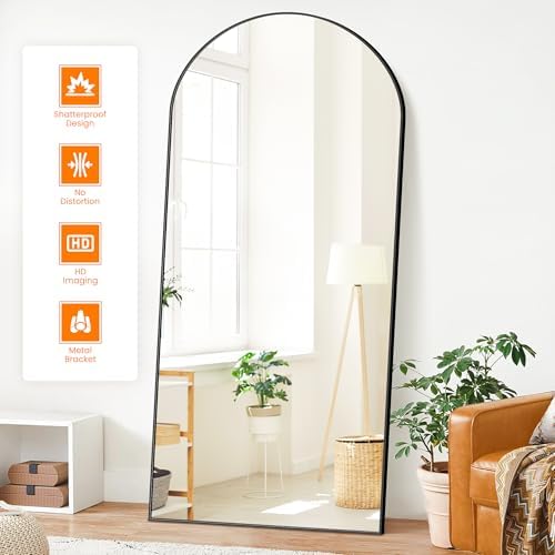 Arched Full Length Mirror, 75"x35" Standing Body Mirror for Wall, Black