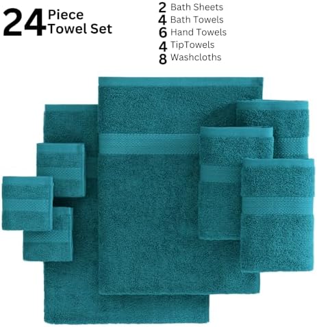 LANE LINEN Bath Towel Set 100% Cotton 24 Piece Soft Absorbent - Sea Port