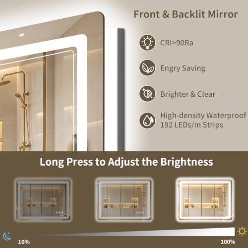 36"x48" LED Bathroom Mirror with Lights, Backlit + Front Lit, Anti-Fog, Lighted Bathroom Mirror for Wall, HD Shatterproof Tempered Glass, Dimmable, Memory Function (Horizontal/Vertical)