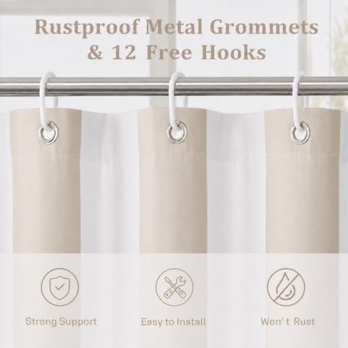 Ohocut Vertical Striped Shower Curtain, Cute Retro Vintage Stripe Bow Bathroom Shower Curtain, Waterproof Polyester Fabric Modern Bath Curtain for Bathroom 72x72 Inches Beige