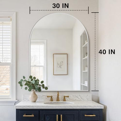 FICTOR 30" x 40" Arched Bathroom Vanity Mirror for Over Sink, Silver