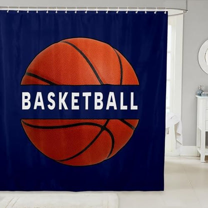 jejeloiu Basketball Shower Curtain 72"x84" Gaming Sports Bath Curtain for Boys Girls Teens Ball Games Bathroom Shower Curtain Set Women Men Gift for Basketball Lover Kids Bathroom Accessories