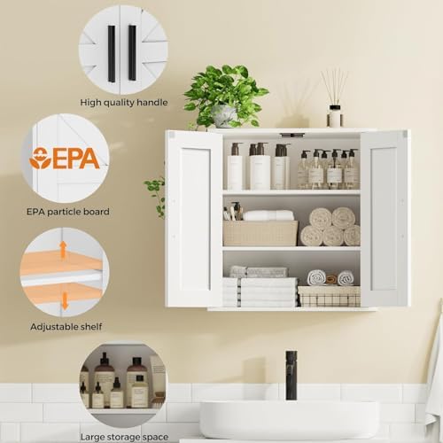 Homleke Bathroom Wall Cabinet, Medicine Cabinet with Adjustable Shelves