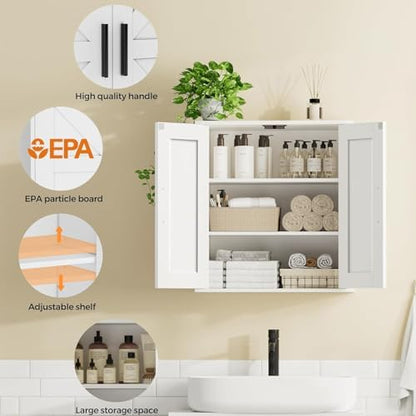 Homleke Bathroom Wall Cabinet, Medicine Cabinet with Adjustable Shelves