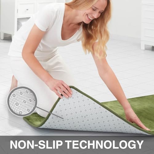 Memory Foam Bath Mat Non Slip Absorbent Super Cozy Velvet Bathroom Rug Carpet (24 inches X 48 inches, Green)