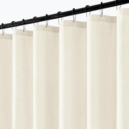 ANRODUO Ivory Extra Long Linen Fabric Shower Curtain Set - W72xL108