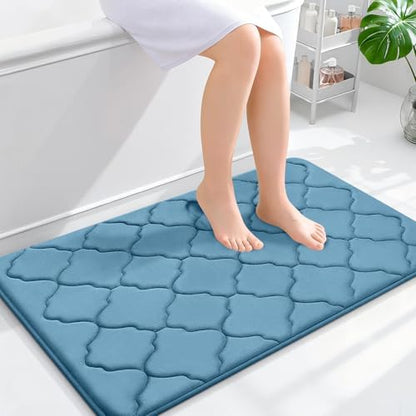 OLANLY Memory Foam Bath Mat Rug 36x24, Ultra Soft Bathroom Rugs, Blue