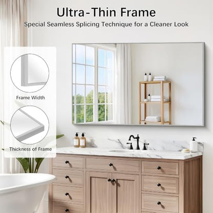 DESBING 30" x 48" Bathroom Mirror, Silver Metal Frame Wall Mirror
