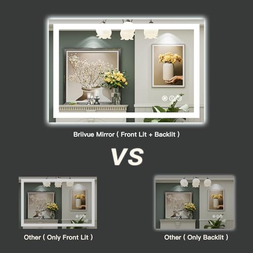 Briivue 48x40 Inch LED Bathroom Mirror with Lights, Backlit & Front Lit