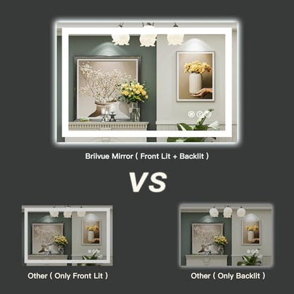 Briivue 48x40 Inch LED Bathroom Mirror with Lights, Backlit & Front Lit