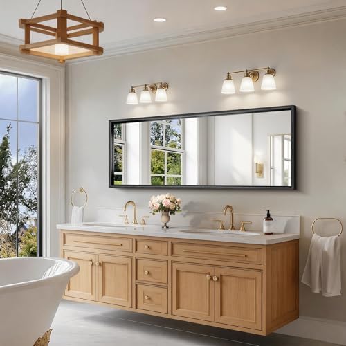 CIRCUMI 60"x24" Brushed Black Bathroom Mirror, Double Sink Vanity Mirror