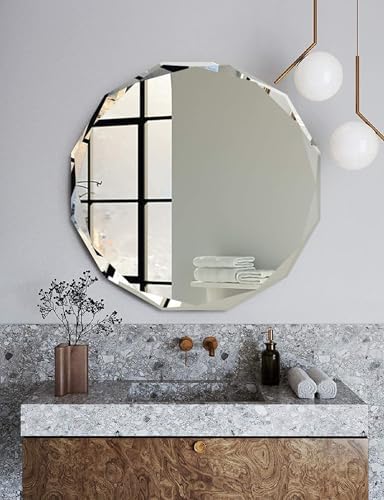 24x24 Inch Bathroom Mirrors for Over Sink, Round Frameless Mirrors for Wall