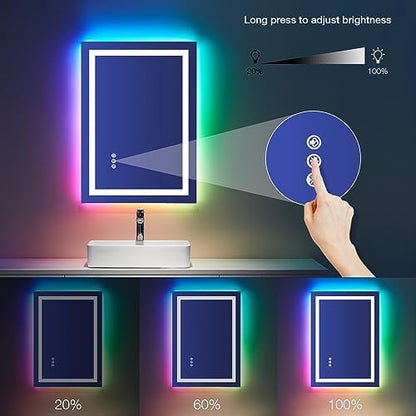 LOAAO 20"X28" RGB LED Bathroom Mirror with Lights, UL Listed