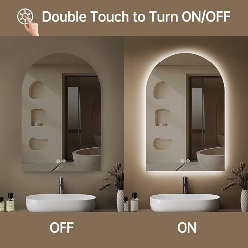 20"x30" Arched LED Lighted Bathroom Mirror with Lights