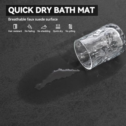 MontVoo -Bath Mat Rug-Rubber Backing Non Slip Quick Dry Absorbent Thin Bathroom Rugs Fit Under Door-Faux Suede Surface Bathroom Floor Mats-Shower Rug for in Front of Bathtub Shower Dark Grey 24"x48"