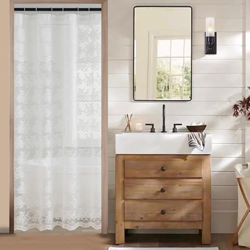 TUDECO White Lace Stall Shower Curtain with Valance 36''W x 72''L
