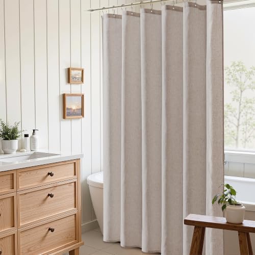 Naturoom Linen Shower Curtain 90 Inch Long for Bathroom Taupe Burlywood
