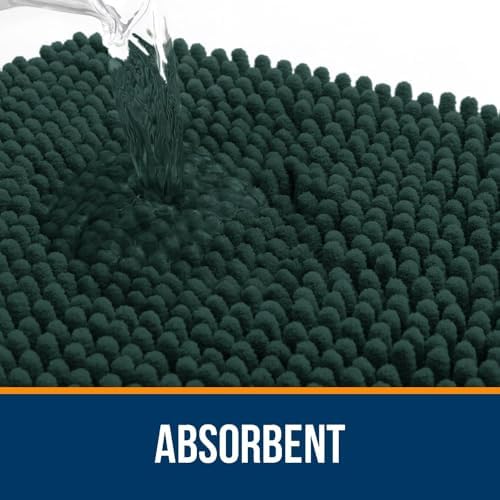 OLANLY Chenille Bathroom Rugs Sets 2 Piece, 47"x20"+24"x16", Blackish Green