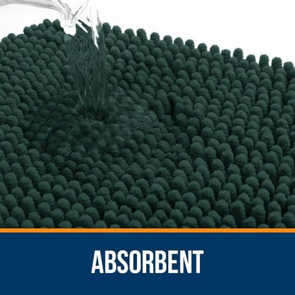 OLANLY Chenille Bathroom Rugs Sets 2 Piece, 36"x24"+24"x20", Blackish Green