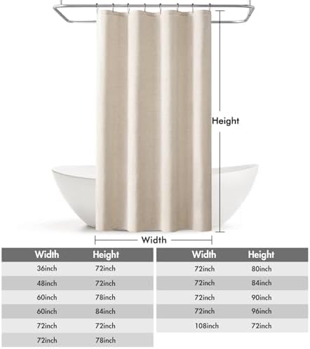MIULEE Linen Fabric Shower Curtain Cream Beige W48*L72 8 Metal Hooks