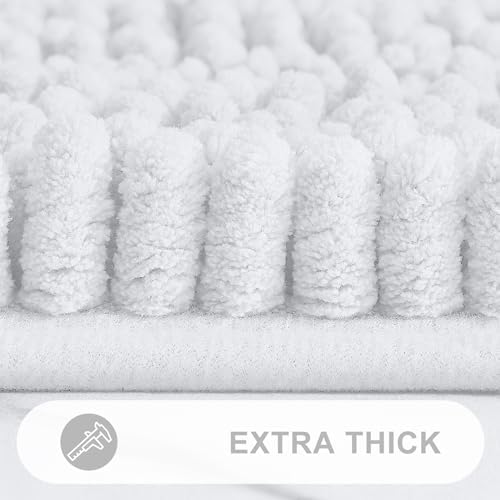 Grandaily Chenille Striped Bathroom Rugs 24x16, Extra Thick and Absorbent Bath Mats, Non-Slip Soft Plush Shaggy Shower Carpet, Machine Wash Dry, Bath Rug for Bathroom, (Small, White)