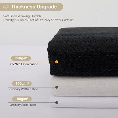 OVZME Extra Long Black Shower Curtain 96 Inch Long, Boho Linen Textured Soft Fabric Heavy Duty Cloth Bathroom Shower Curtain with Tassel, Tall Farmhouse Luxury Bath Decor, 72Wx96L Inches