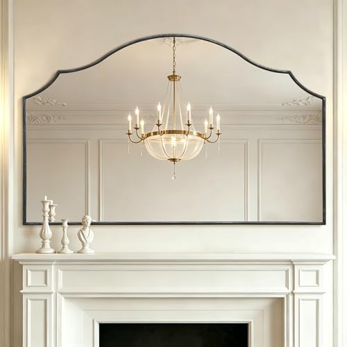 Besdomus Black Scalloped Wall Mirror: 54"x34" Oversized Wood Arched Mirror