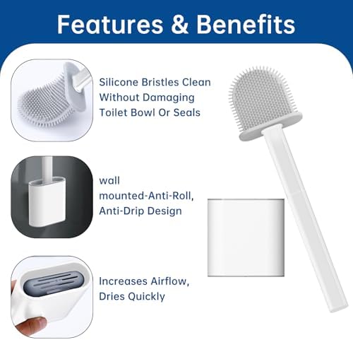 RV Toilet Brush, Grey Toilet Brush Silicone Won't Damage Toilets, Wall Mounted Toilet Brush-Anti-Roll, Anti-Drip Design, Suitable for RV Travel Trailers and Campers, Made by RVers for RVers