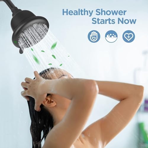 MakeFit Filtered Shower Head with Upgraded Activated Carbon Filter - High Pressure Shower Head with Hard Water Softener - 7 Settings Bathroom Rain Showerhead to Remove Chlorine and Heavy Metals