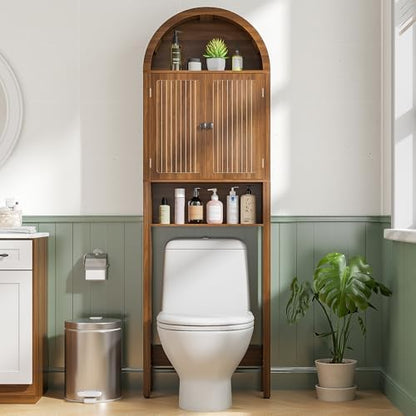Arched Over The Toilet Storage Cabinet with Fluted Doors, Bathroom Shelf